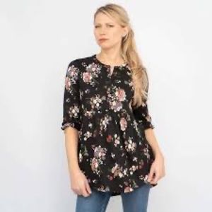 Fat Face Tabitha Black Floral 3/4 Sleeve Jersey Knit Tunic Women’s 6 US
